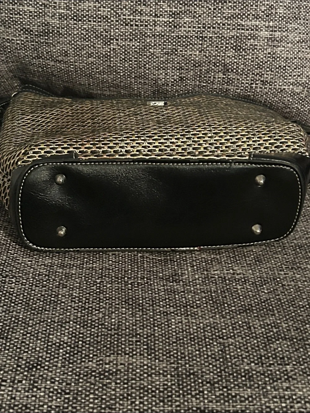 Woven Shoulder Bag with Brown Leather Trim